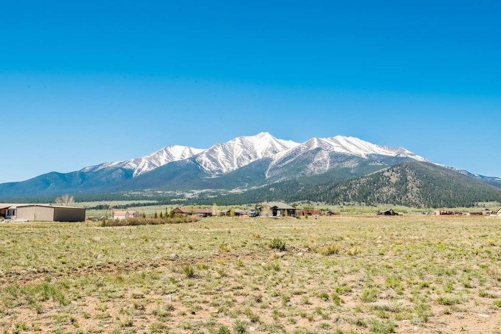Snow on the Collegiate Peaks above the valley floor near Buena Vista, Colorado
